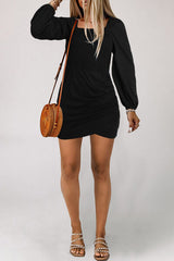 Square Neck Balloon Sleeve Mini Dress