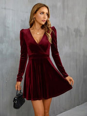 Surplice Puff Sleeve Mini Dress