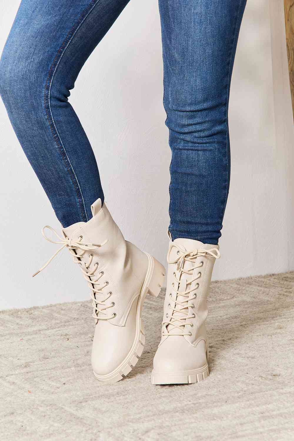 Zip Back Lace-up Front Combat Boots