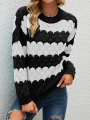 Color Block Round Neck Dropped Shoulder Sweater