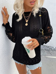 Openwork Round Neck Dropped Shoulder Blouse