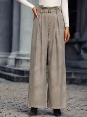 Plaid Wide Leg Pants With Belt