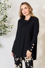 Drawstring Cowl Neck Long Sleeve Blouse