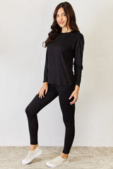 Round Neck Long Sleeve T-Shirt and Leggings Set