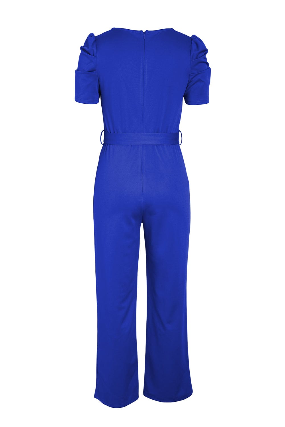 Belted Puff Sleeve V-Neck Jumpsuit