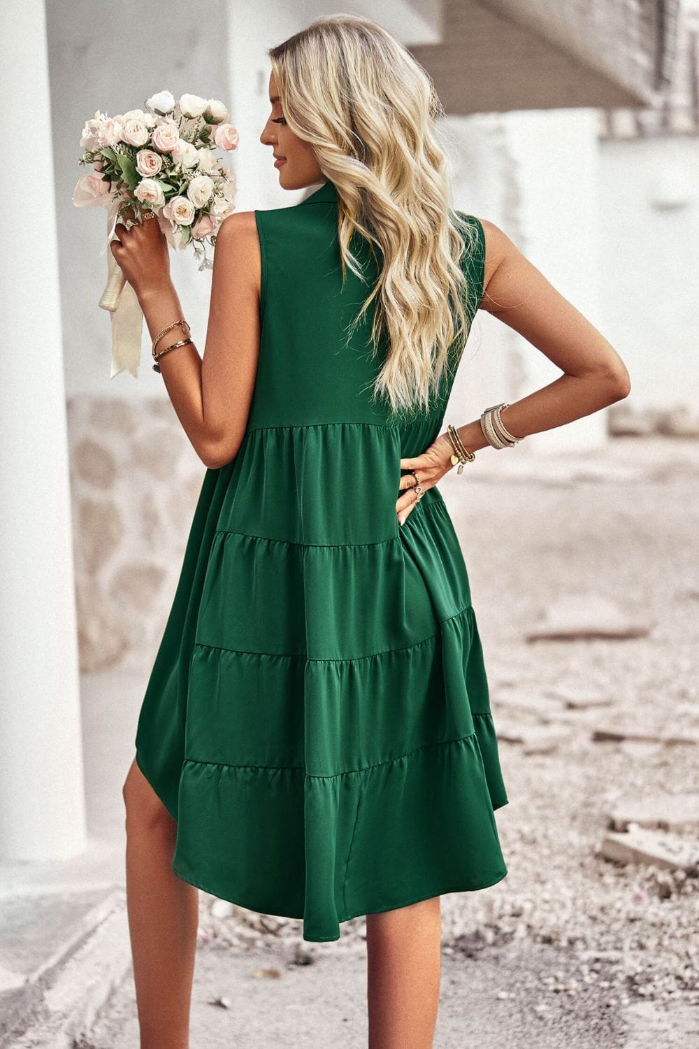 Button Down Collared Sleeveless Dress