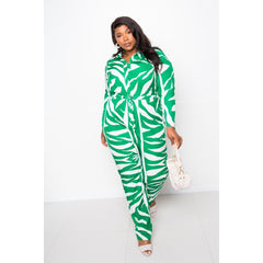 Button Up Long Sleeve  Jumpsuit in Green