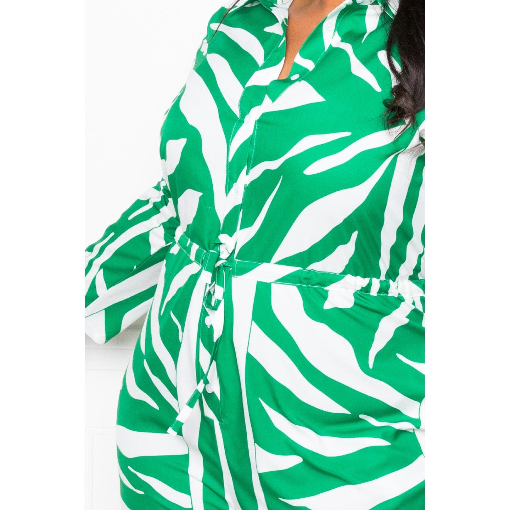 Button Up Long Sleeve  Jumpsuit in Green