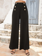 Buttoned High Waist Relax Fit Long Pants