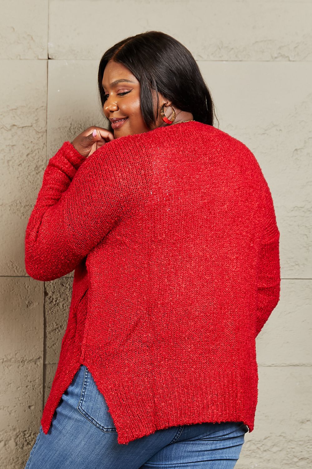 By The Fire Full Size Draped Detail Knit Sweater