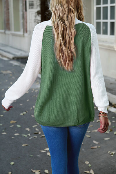 Contrast Turtleneck Raglan Sleeve Sweater