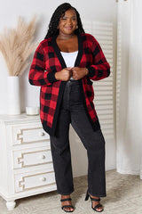 Full Size Plaid Open Front Cardigan with Pockets