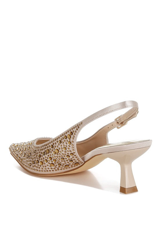 Vernaos Pointed Toe Rhinestone Slingbacks