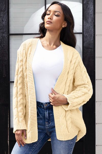 Open Front Cable-Knit Cardigan