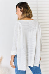 Full Size Waffle Knit V-Neck Long Sleeve Slit Top