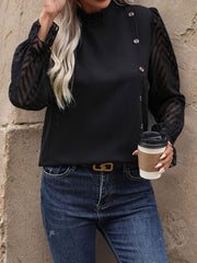 Perfee Mock Neck Flounce Sleeve Blouse