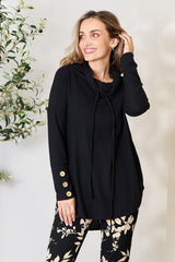 Drawstring Cowl Neck Long Sleeve Blouse