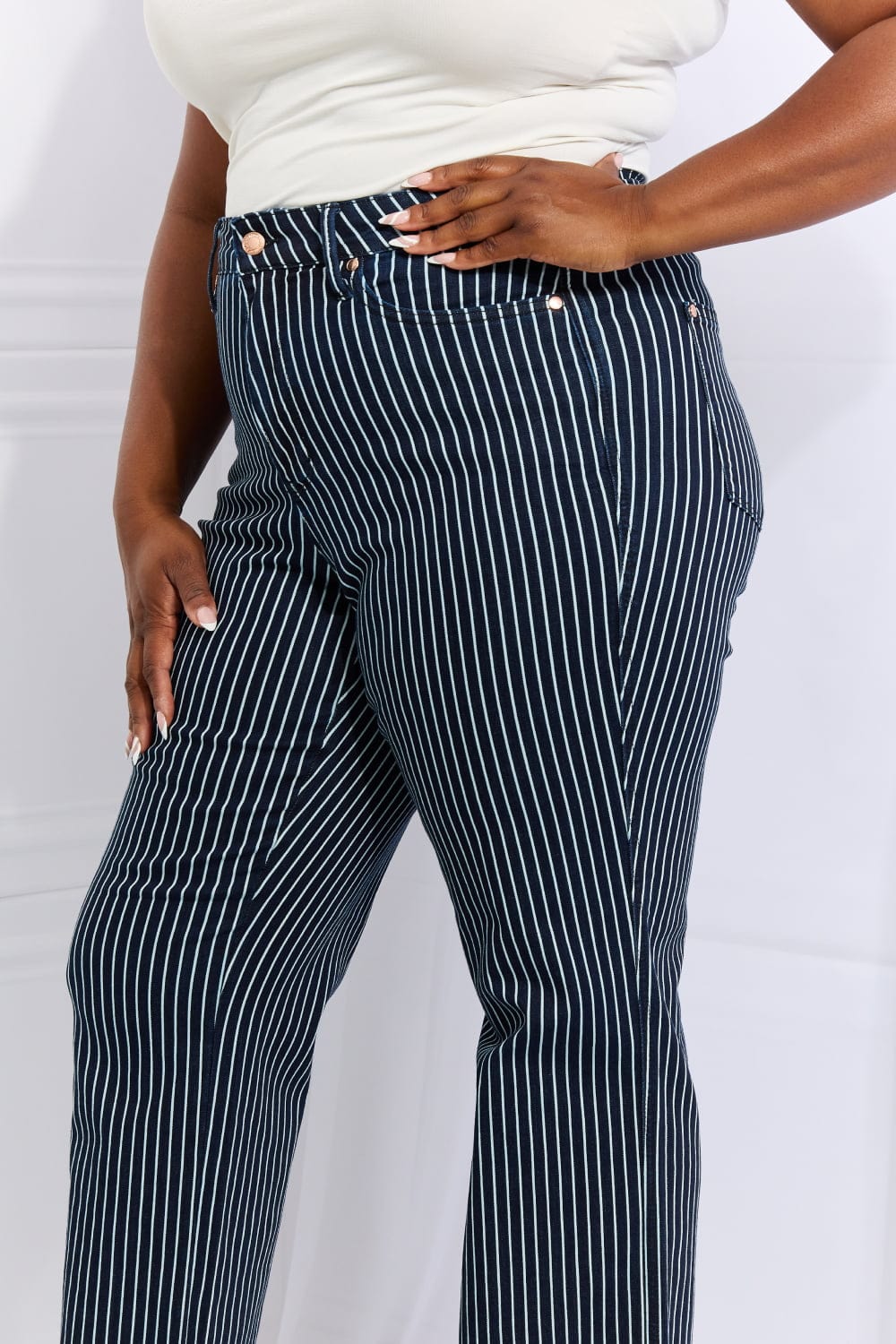 Cassidy Full Size High Waisted Tummy Control Striped Straight Jeans