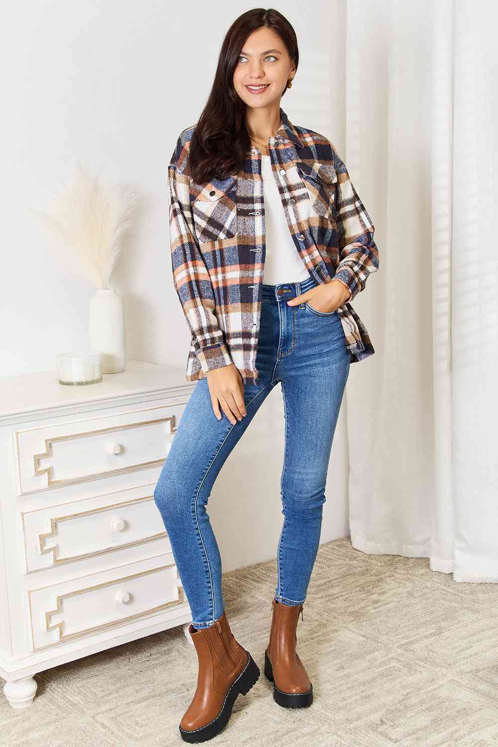 Grateful Plaid Button Front Shirt Jacket