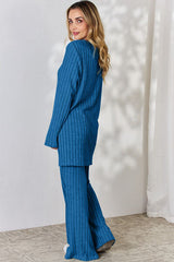 Full Size Ribbed High-Low Top and Wide Leg Pants Set