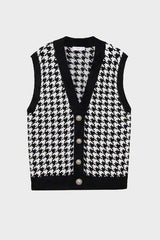 Houndstooth Button Front Sweater Vest