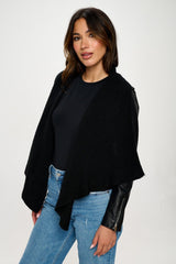 Knit Collared Faux Leather Crop Jacket