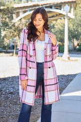 Full Size Plaid Button Up Lapel Collar Coat