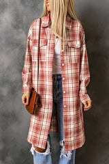 Plaid Button-Up Longline Shacket with Breast Pockets