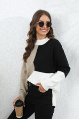 Color Block Crewneck Drop Shoulder Sweater