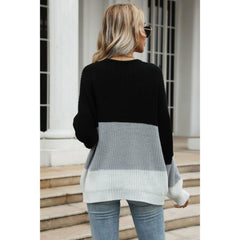 Color Block Long Sleeve Chunky Knit Sweater