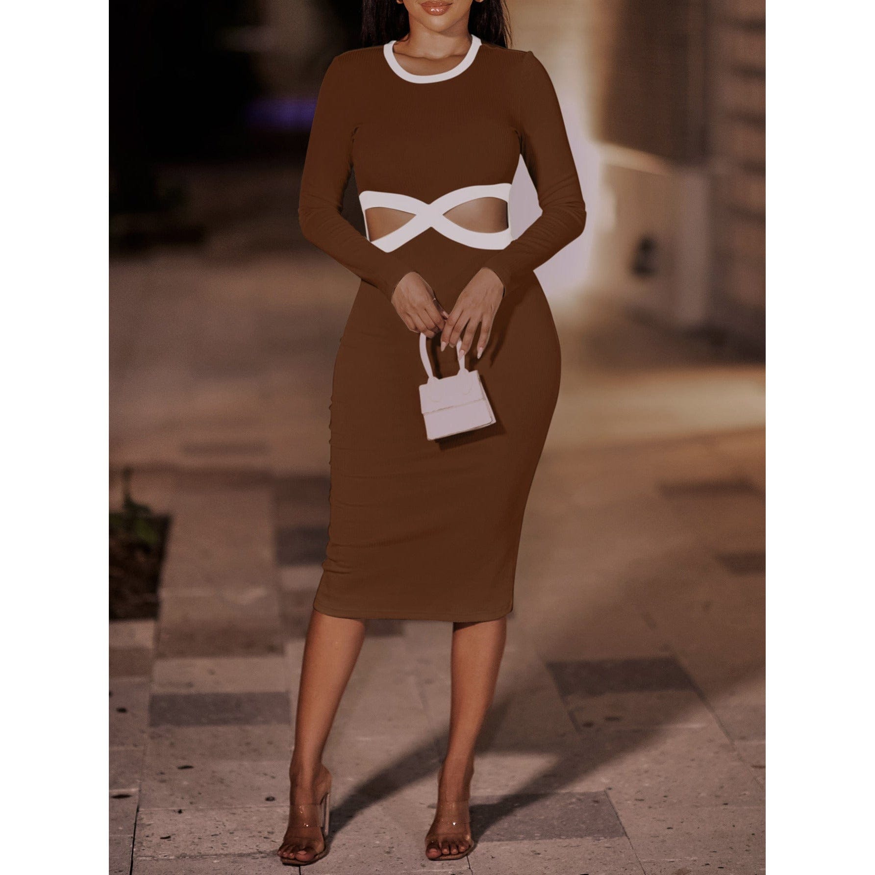 Contrast Cutout Ribbed Bodycon Dress