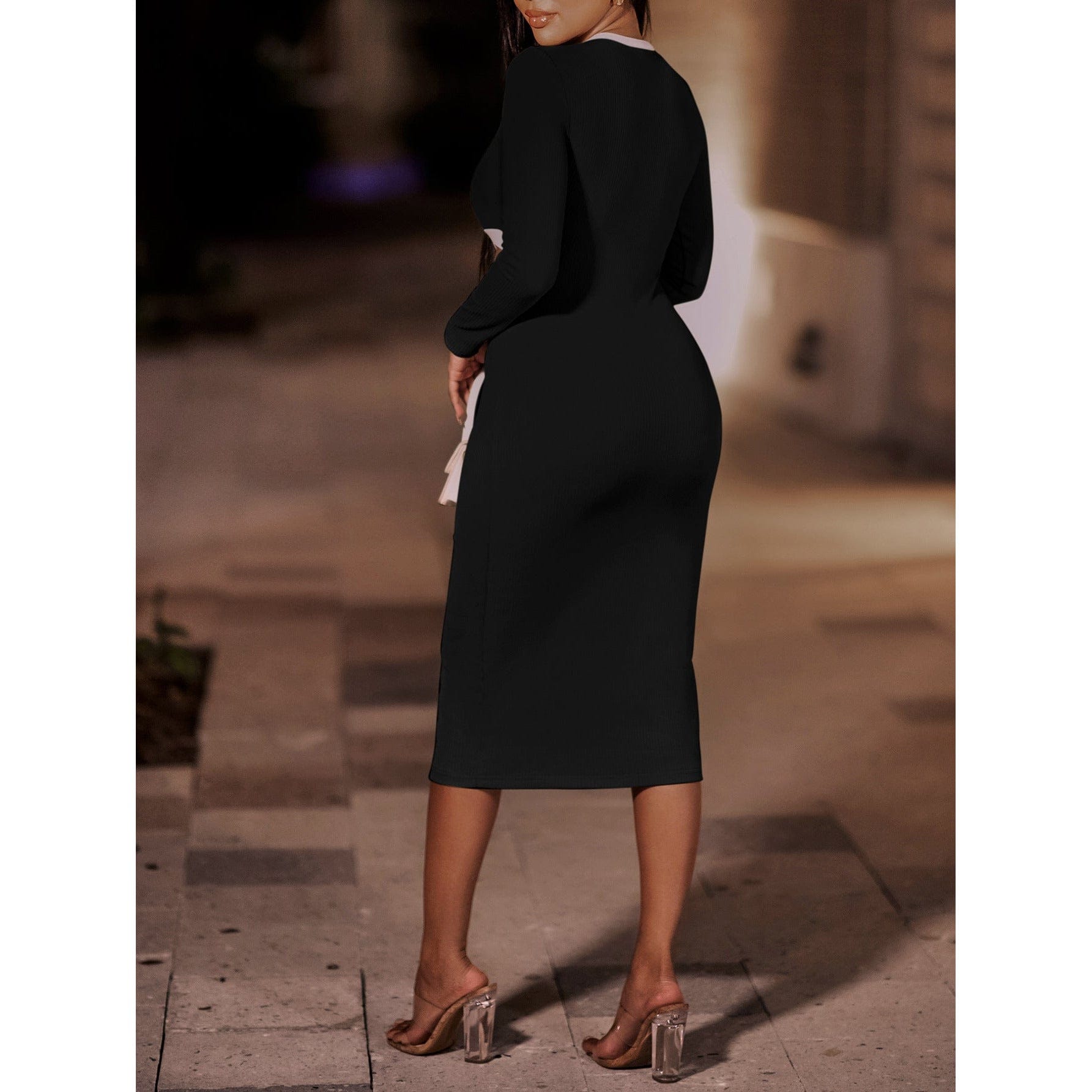 Contrast Cutout Ribbed Bodycon Dress