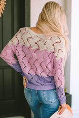 Color Block Hollowed Knitted Loose Sweater