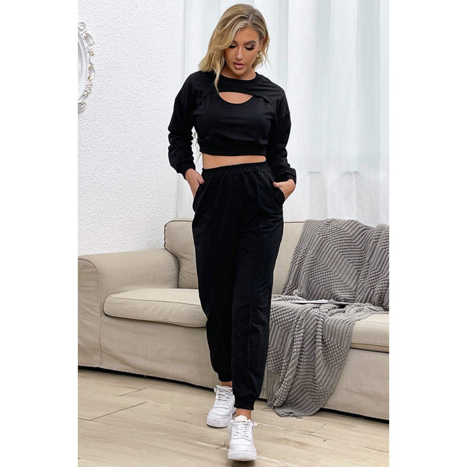 Cut Out Crop Top and Joggers Set