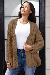 Open Front Cable-Knit Cardigan