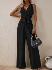 Surplice Sleeveless Wide Leg Jumpsuit