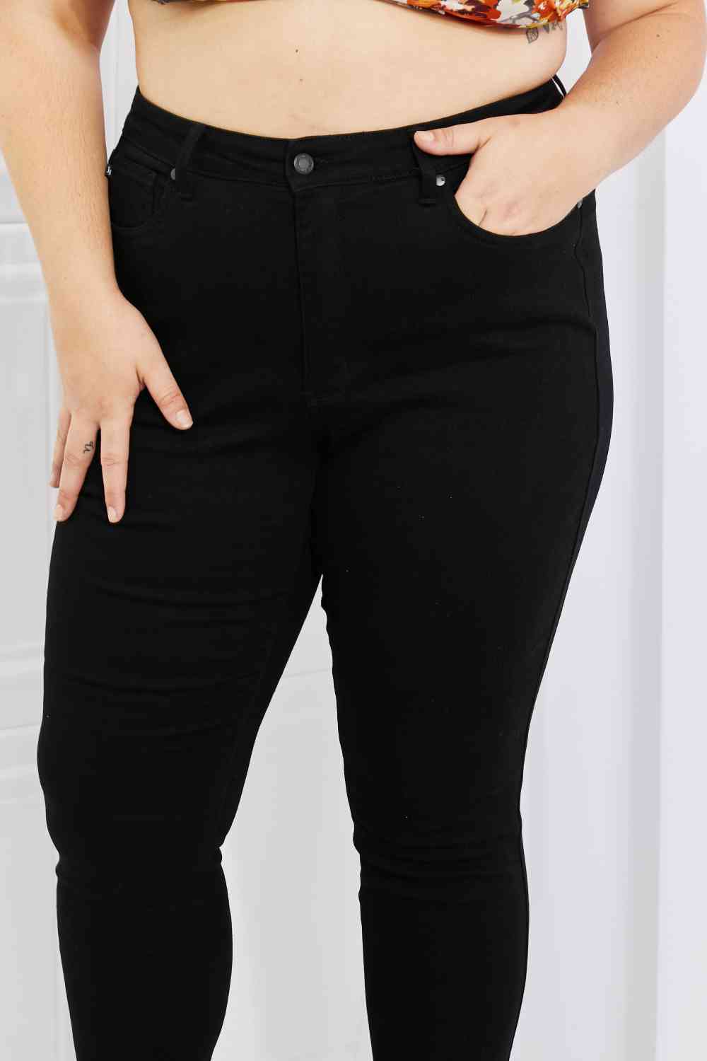 Mila Full Size High Waisted Shark Bite Hem Skinny Jeans