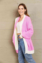 Contrast Open Front Dropped Shoulder Longline Cardigan