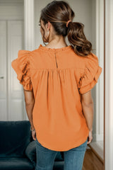 Ruched Ruffled Cap Sleeve Blouse