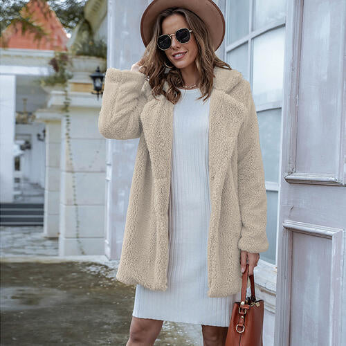 Collared Neck Long Sleeve Winter Coat