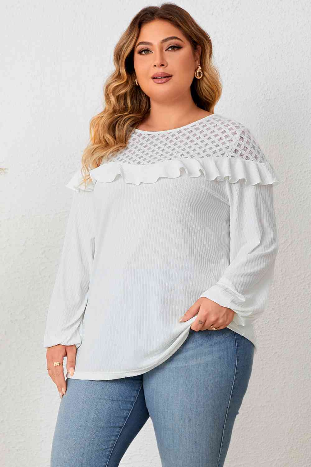 Captivating Ruffled Round Neck Long Sleeve Blouse