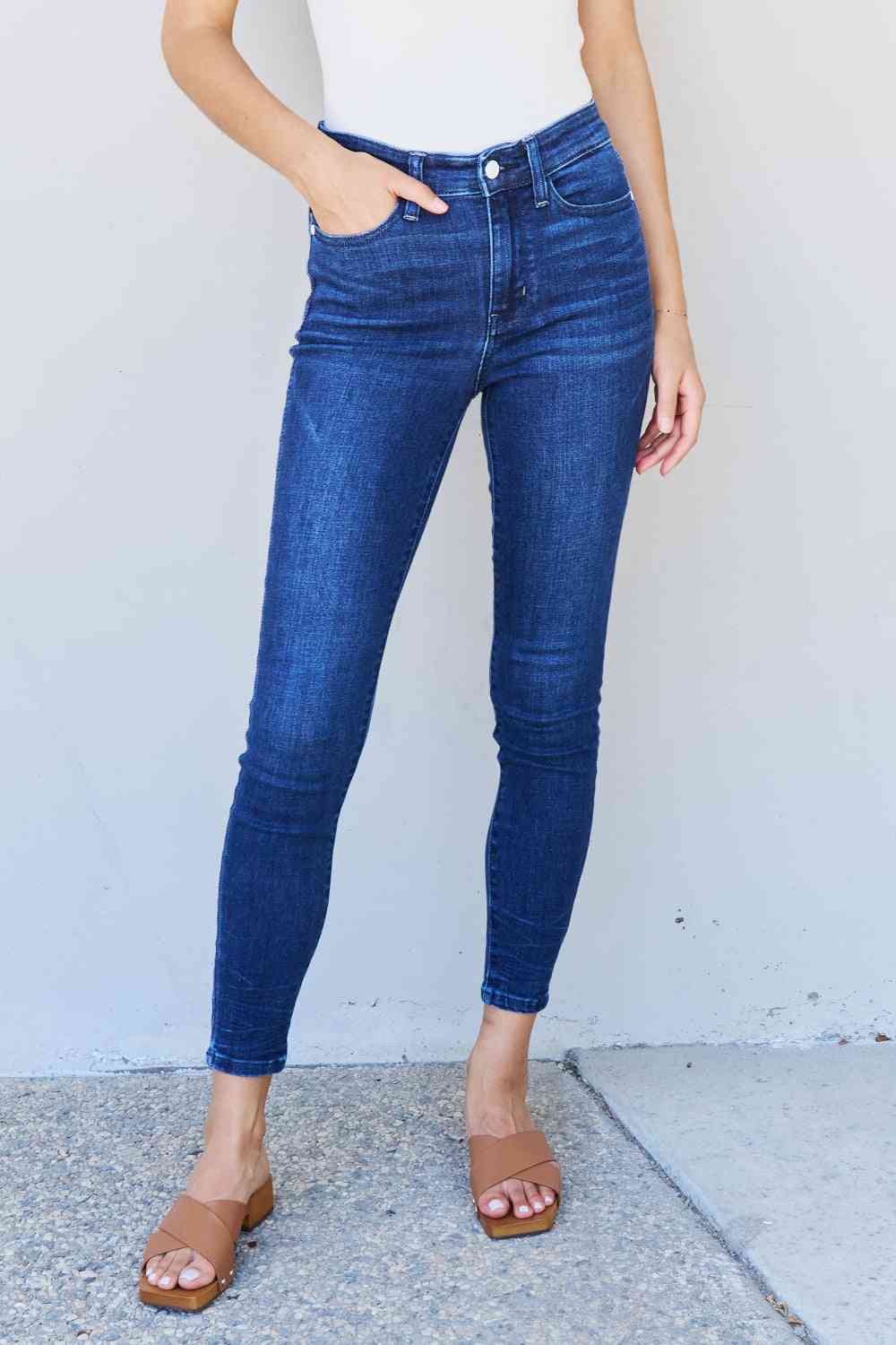 Marie Full Size Mid Rise Crinkle Ankle Detail Skinny Jeans