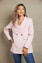 Double-Breasted Padded Shoulder Blazer with Pockets