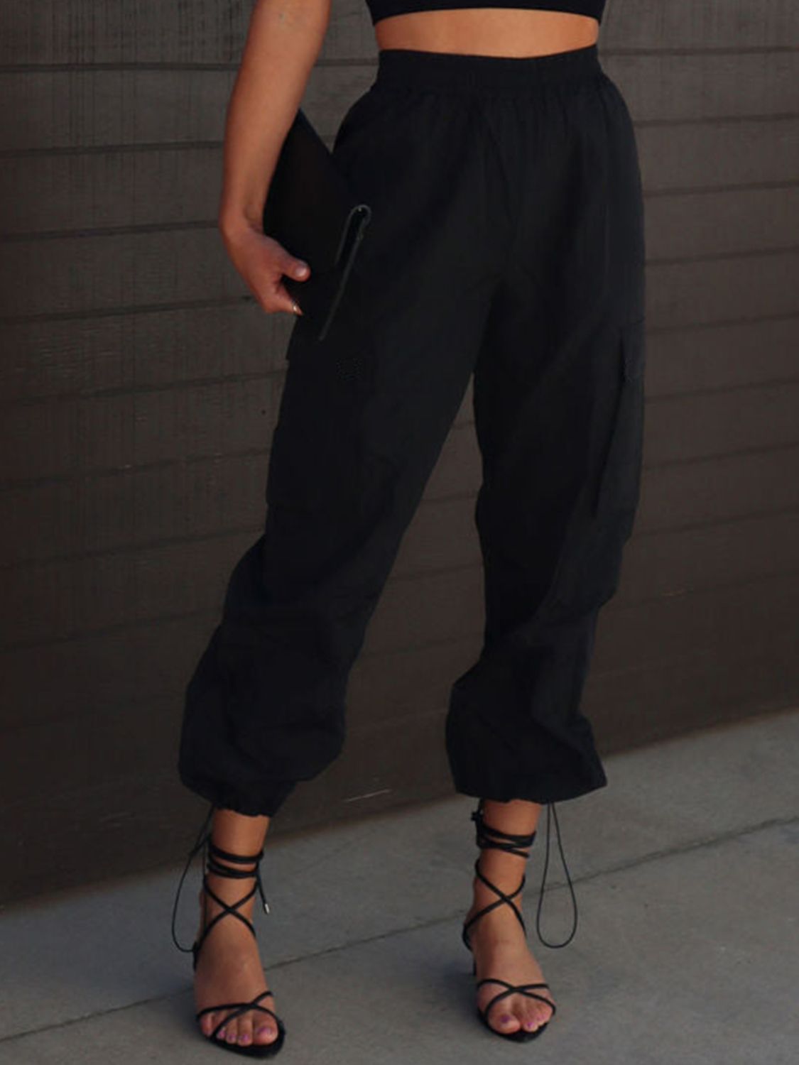 High Waist Drawstring Pants with Pockets