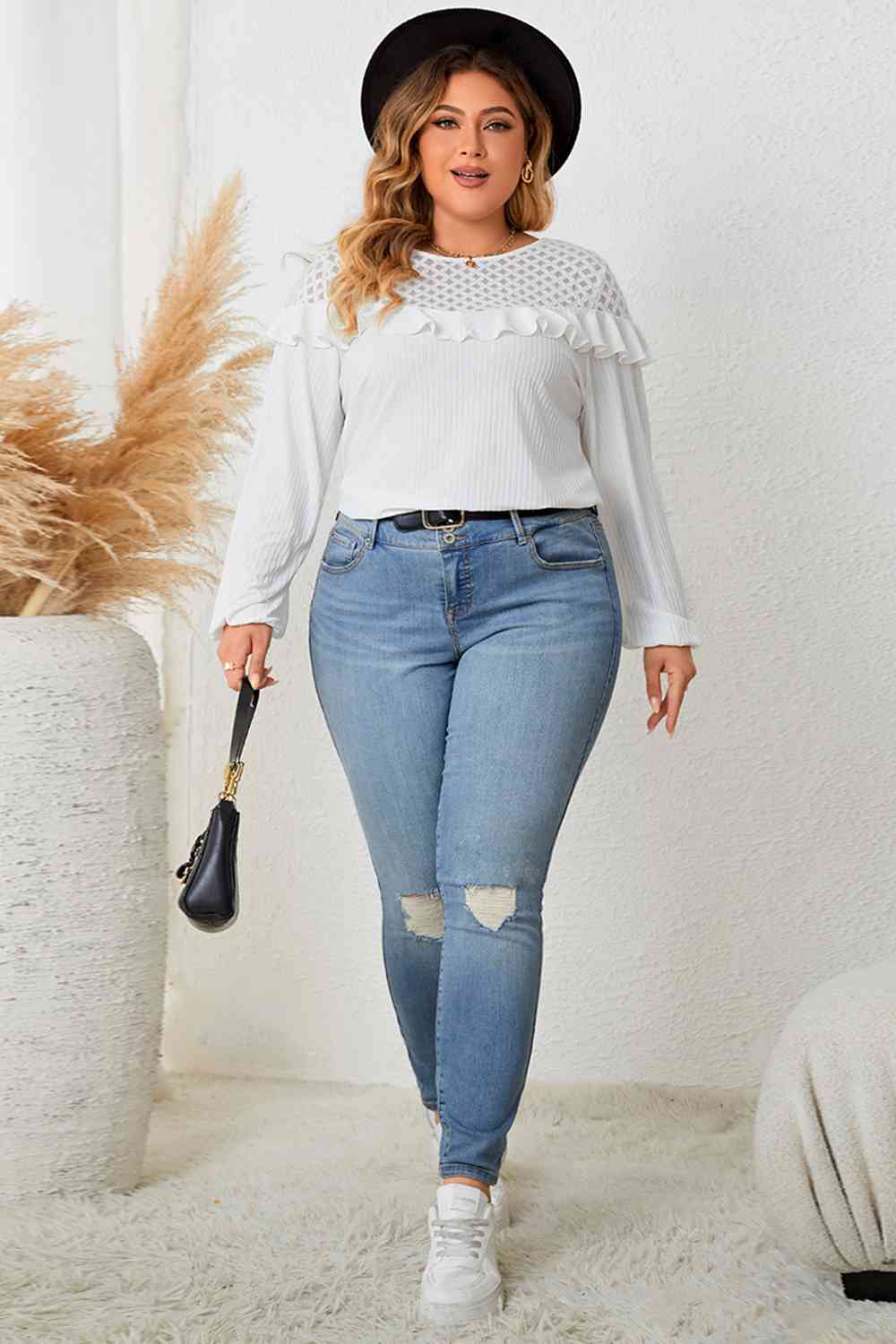 Captivating Ruffled Round Neck Long Sleeve Blouse