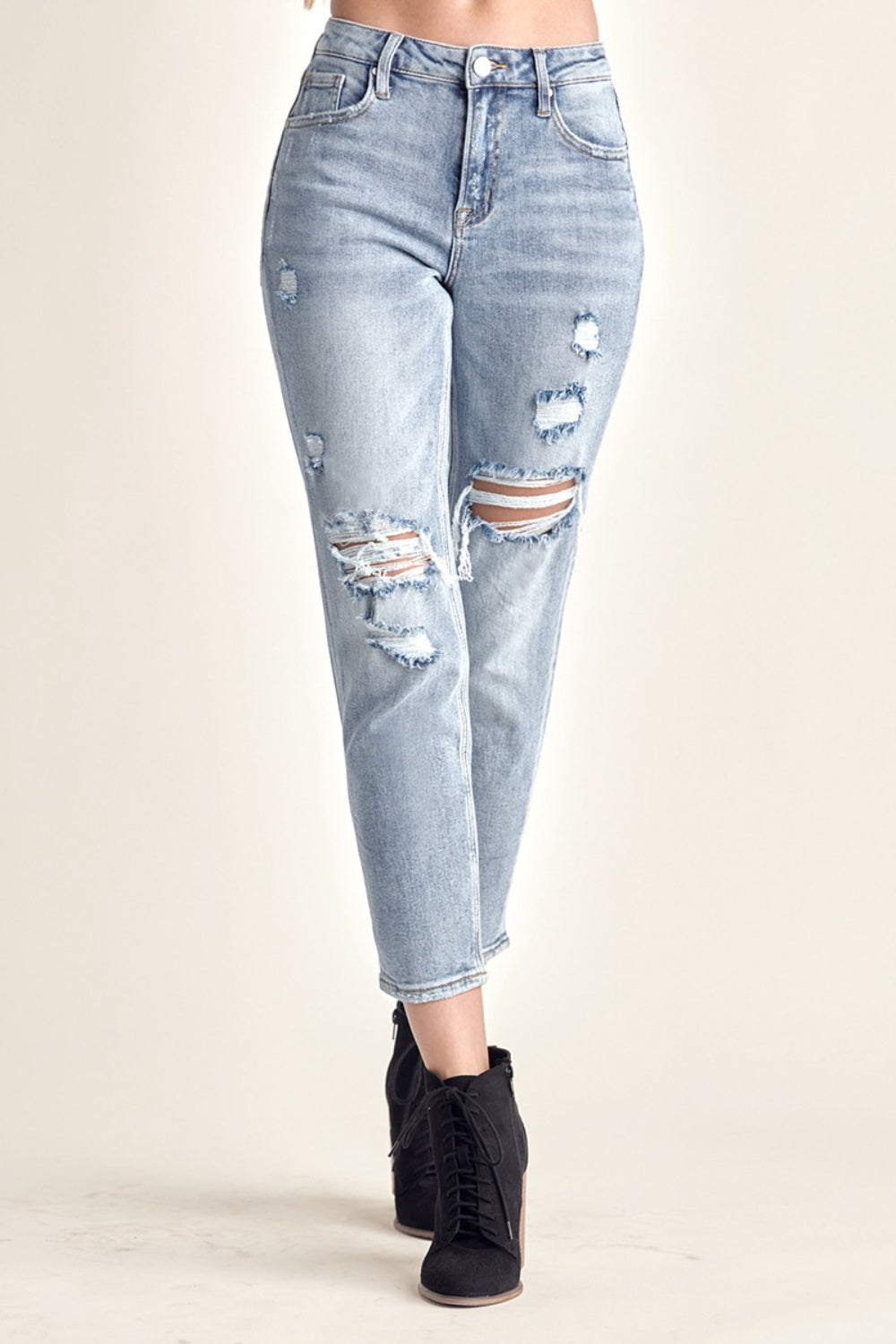 Distressed Slim Cropped Jeans