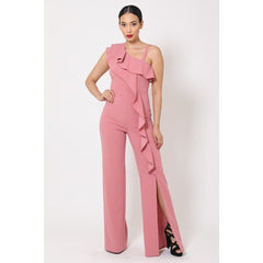 Dark Mauve One Shoulder Ruffle Jumpsuit