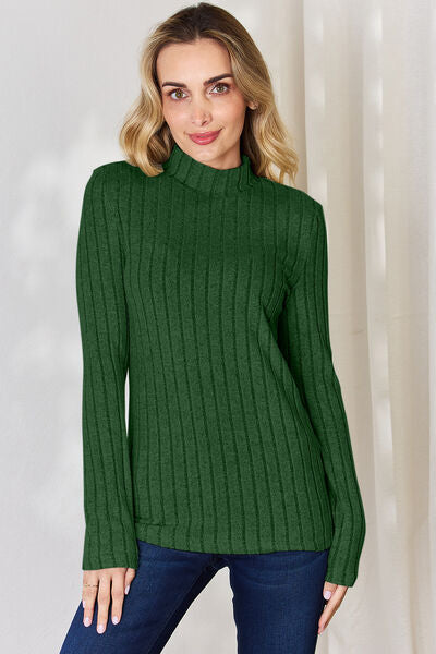 Full Size Ribbed Mock Neck Long Sleeve T-Shirt