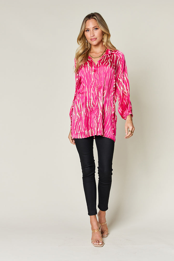 Full Size Printed Button Up Long Sleeve Shirt