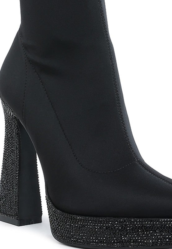 Kasuti Lycra Rhinestone Detail Ankle Boots